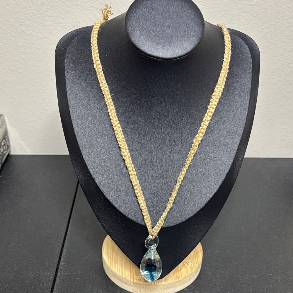 Floating Mushroom Glass Pendant Jute Necklace Boho Beach
